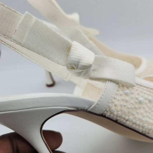 Steve Madden Bri-P White Lace Pearl Slingback Dress Pump Women's 9 With Box - Picture 4 of 12